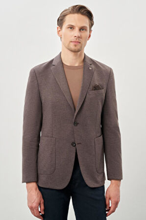 Koyu Kahverengi Kazayağı Desen Örme Mono Yaka 2 Düğme 6 Drop Slim Fit Classic Ceket 1002245166_400
