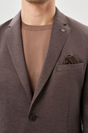 Koyu Kahverengi Kazayağı Desen Örme Mono Yaka 2 Düğme 6 Drop Slim Fit Classic Ceket 1002245166_400