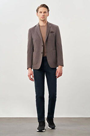 Koyu Kahverengi Kazayağı Desen Örme Mono Yaka 2 Düğme 6 Drop Slim Fit Classic Ceket 1002245166_400