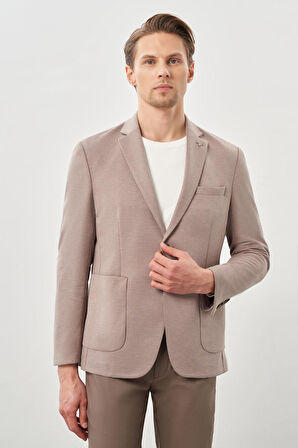 Koyu Vizon Kazayağı Desen Örme Mono Yaka 2 Düğme 6 Drop Slim Fit Classic Ceket 1002245166_405