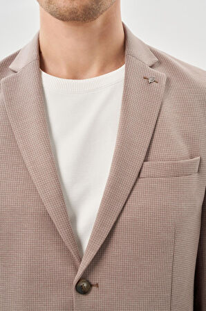 Koyu Vizon Kazayağı Desen Örme Mono Yaka 2 Düğme 6 Drop Slim Fit Classic Ceket 1002245166_405
