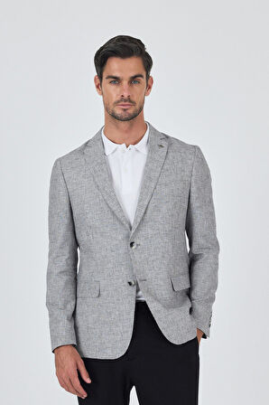 Kazayağı Desen Bez Ayağı Mono Yaka Yarım Astar Keten Karışımlı 6 Drop Slim Fit Ceket 1002250102