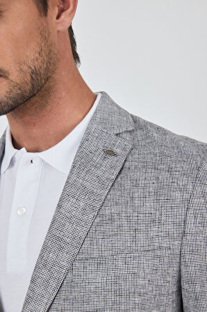 Kazayağı Desen Bez Ayağı Mono Yaka Yarım Astar Keten Karışımlı 6 Drop Slim Fit Ceket 1002250102