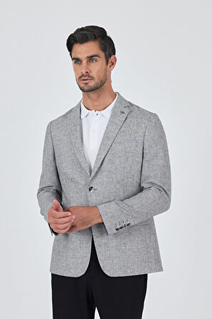 Kazayağı Desen Bez Ayağı Mono Yaka Yarım Astar Keten Karışımlı 6 Drop Slim Fit Ceket 1002250102
