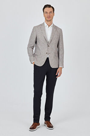 Kazayağı Desen Bez Ayağı Mono Yaka Yarım Astar Keten Karışımlı 6 Drop Slim Fit Ceket 1002250102