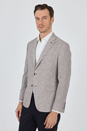 Kazayağı Desen Bez Ayağı Mono Yaka Yarım Astar Keten Karışımlı 6 Drop Slim Fit Ceket 1002250102