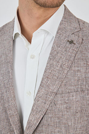 Kazayağı Desen Bez Ayağı Mono Yaka Yarım Astar Keten Karışımlı 6 Drop Slim Fit Ceket 1002250102
