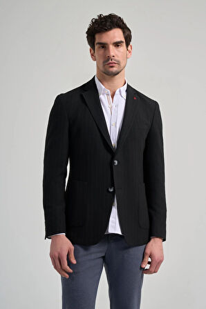 Çizgili Desen Gofreli Mono Yaka Esnek 6 Drop Slim Fit Ceket 1002250122