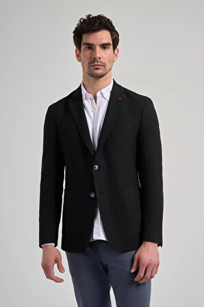 Çizgili Desen Gofreli Mono Yaka Esnek 6 Drop Slim Fit Ceket 1002250122