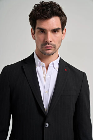 Çizgili Desen Gofreli Mono Yaka Esnek 6 Drop Slim Fit Ceket 1002250122