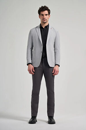 Çizgili Desen Gofreli Mono Yaka Esnek 6 Drop Slim Fit Ceket 1002250122