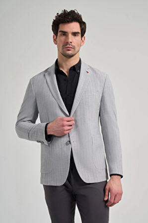 Çizgili Desen Gofreli Mono Yaka Esnek 6 Drop Slim Fit Ceket 1002250122