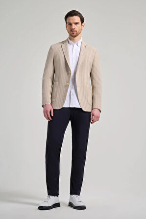 Çizgili Desen Gofreli Mono Yaka Esnek 6 Drop Slim Fit Ceket 1002250122