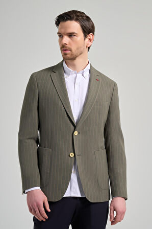 Çizgili Desen Gofreli Mono Yaka Malzemesiz Esnek 6 Drop Slim Fit Ceket 1002250122