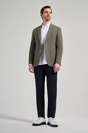 Çizgili Desen Gofreli Mono Yaka Malzemesiz Esnek 6 Drop Slim Fit Ceket 1002250122