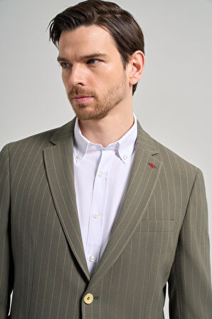 Çizgili Desen Gofreli Mono Yaka Malzemesiz Esnek 6 Drop Slim Fit Ceket 1002250122