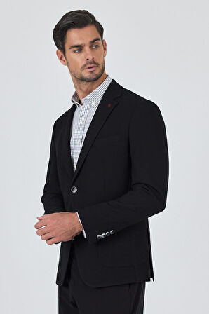 Siyah Mono Yaka Düz 2 Düğme Casual Esnek Slim Fit Ceket 1002250123