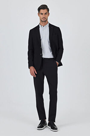 Siyah Mono Yaka Düz 2 Düğme Casual Esnek Slim Fit Ceket 1002250123