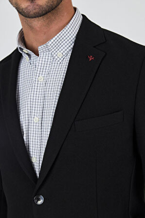 Siyah Mono Yaka Düz 2 Düğme Casual Esnek Slim Fit Ceket 1002250123