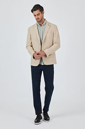 Açık Bej Mono Yaka Düz 2 Düğme Casual Esnek Slim Fit Ceket 1002250123