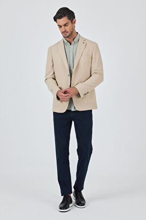 Açık Bej Mono Yaka Düz 2 Düğme Casual Esnek Slim Fit Ceket 1002250123
