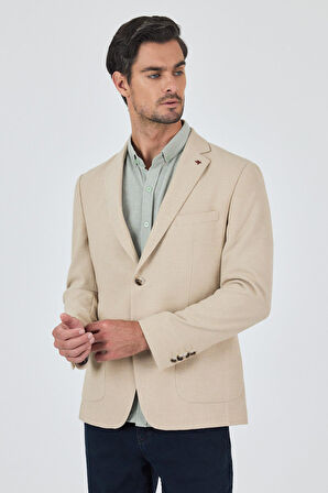 Açık Bej Mono Yaka Düz 2 Düğme Casual Esnek Slim Fit Ceket 1002250123