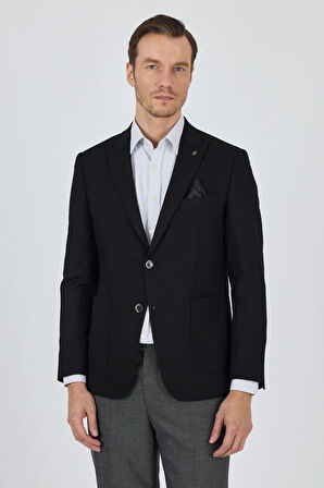 Siyah Kılıç Yaka   Esnek 6 Drop Slim Fit Classic  Ceket 1002250124