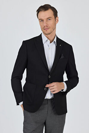 Siyah Kılıç Yaka   Esnek 6 Drop Slim Fit Classic  Ceket 1002250124