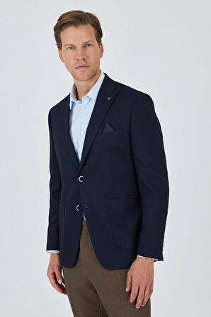 Lacivert Kılıç Yaka   Esnek 6 Drop Slim Fit Classic  Ceket 1002250124