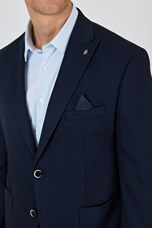 Lacivert Kılıç Yaka   Esnek 6 Drop Slim Fit Classic  Ceket 1002250124
