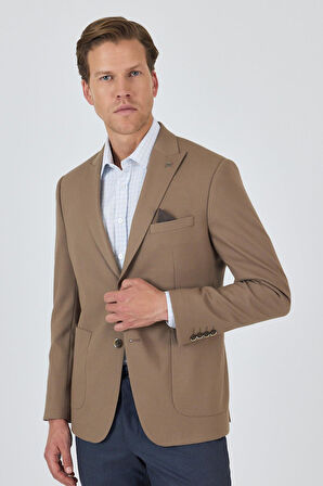 Koyu Bej Kılıç Yaka   Esnek 6 Drop Slim Fit Classic  Ceket 1002250124