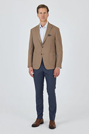 Koyu Bej Kılıç Yaka   Esnek 6 Drop Slim Fit Classic  Ceket 1002250124