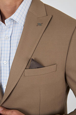 Koyu Bej Kılıç Yaka   Esnek 6 Drop Slim Fit Classic  Ceket 1002250124