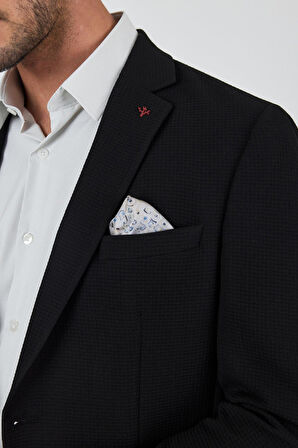 Siyah Mono Yaka Gofreli  Esnek 6 Drop Slim Fit Casual  Ceket 1002250125