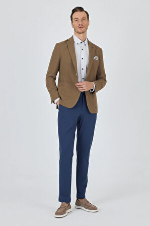 Koyu Vizon Mono Yaka Gofreli  Esnek 6 Drop Slim Fit Casual  Ceket 1002250125