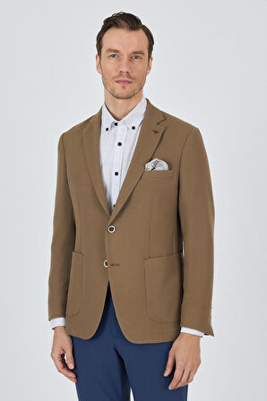 Koyu Vizon Mono Yaka Gofreli  Esnek 6 Drop Slim Fit Casual  Ceket 1002250125