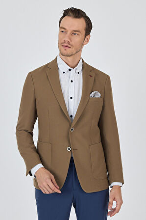 Koyu Vizon Mono Yaka Gofreli  Esnek 6 Drop Slim Fit Casual  Ceket 1002250125