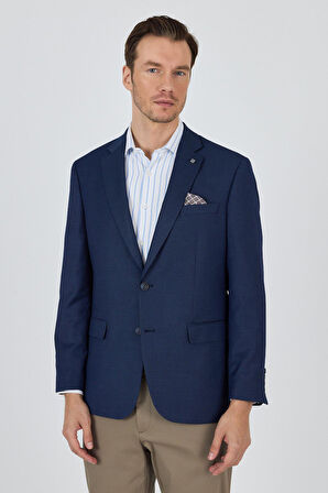Lacivert Mono Yaka Armürlü Tam Astar Esnek 4 Drop Comfort Fit Classic Ceket 1002250152