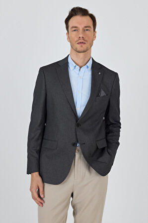 Siyah Mono Yaka Armürlü Tam Astar Esnek 6 Drop Comfort Fit Classic Ceket 1002250153