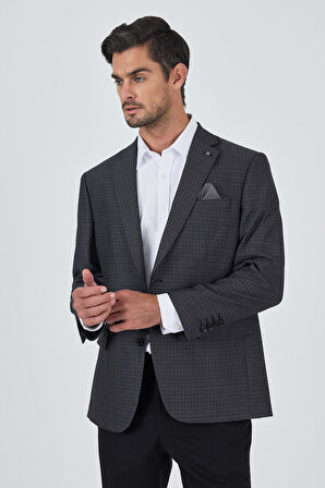 Koyu Antrasit Mono Yaka Bez Ayağı Tam Astar Esnek 4 Drop Comfort Fit Classic Ceket 1002250157