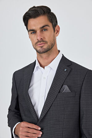 Koyu Antrasit Mono Yaka Bez Ayağı Tam Astar Esnek 4 Drop Comfort Fit Classic Ceket 1002250157