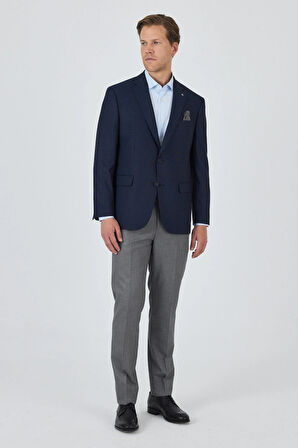 Koyu Lacivert Mono Yaka Bez Ayağı Tam Astar Esnek 4 Drop Comfort Fit Classic Ceket 1002250157