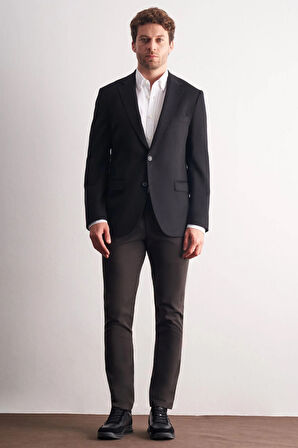 Siyah Mono Yaka Yünlü 6 Drop Comfort Fit Classic Ceket 1002255150