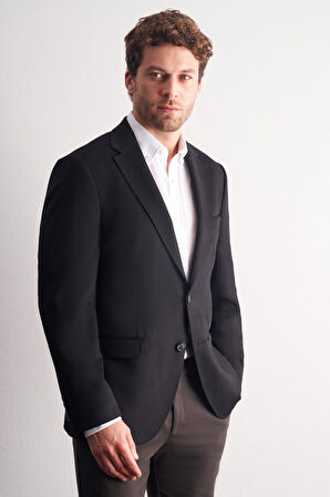 Siyah Mono Yaka Yünlü 6 Drop Comfort Fit Classic Ceket 1002255150