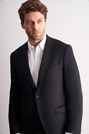 Siyah Mono Yaka Yünlü 6 Drop Comfort Fit Classic Ceket 1002255150