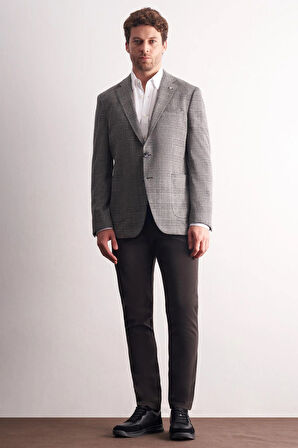 Siyah Mono Yaka Ekose Desen Pamuklu 6 Drop Comfort Fit Classic Ceket 1002255152