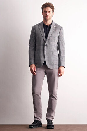 Lacivert Mono Yaka Ekose Desen Pamuklu 6 Drop Comfort Fit Classic Ceket 1002255152