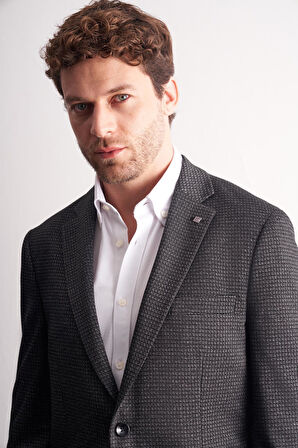 Siyah Mono Yaka Kendinden Desenli Esnek 6 Drop Comfort Fit Classic Ceket 1002255154