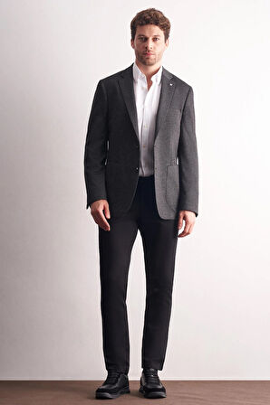 Siyah Mono Yaka Kendinden Desenli Esnek 6 Drop Comfort Fit Classic Ceket 1002255154