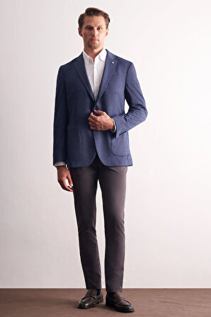 Lacivert Mono Yaka Kendinden Desenli Esnek 6 Drop Comfort Fit Classic Ceket 1002255154